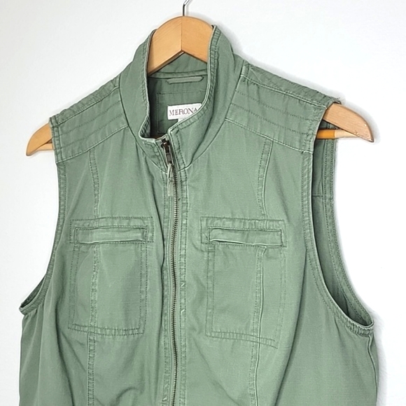 MERONA Army Green Utility Cargo Vest size Large Pockets Drawstring - Picture 8 of 17